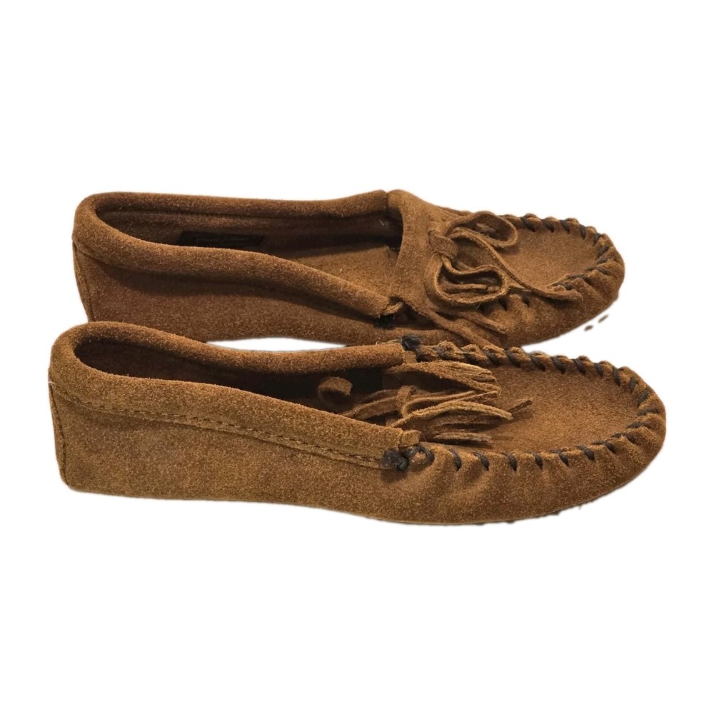 Minnetonka Brown Suede Leather Moccasins Tassel Slip On‎ Women's Size 4 GUC